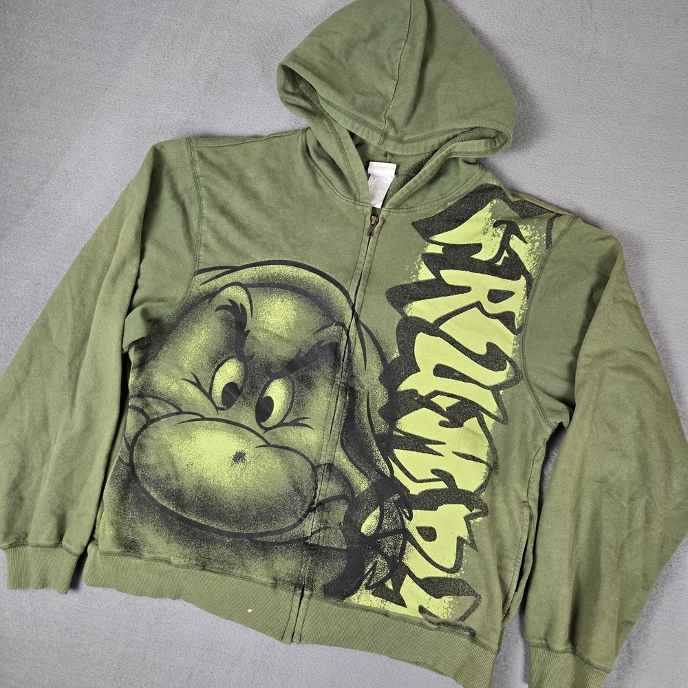 Disney Grumpy Hoodie Adults Large Green Full Zip Graphic Snow‎ White Grunge Y2k